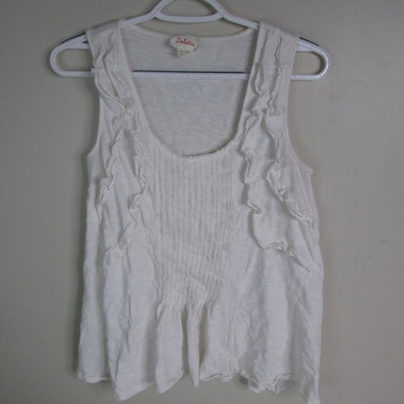Deletta Sleeveless Blouse XS Ivory Ruffles Tank - Picture 1 of 10